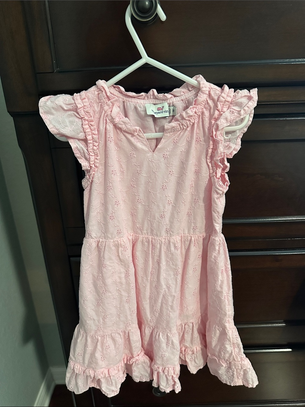 Vineyard Vines Pink Eyelet Ruffle Tiered Dress for Girls